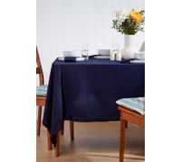HOMESCAPES Blue Table Cloth, Plain Cotton Tablecloth, Rectangular, Handcrafted & Durable Dining Table Cover with Hem Stitch, Hypoallergenic, Washable, Navy Blue - 137 x 178cm