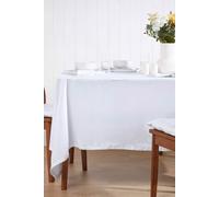 HOMESCAPES White Table Cloth, Plain Cotton Tablecloth, Rectangular, Handcrafted & Durable Dining Table Cover with Hem Stitch, Hypoallergenic, Washable, 137 x 178cm