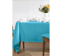 HOMESCAPES Blue Table Cloth, Plain Cotton Tablecloth, Large Rectangular, Handcrafted & Durable Dining Table Cover with Hem Stitch, Hypoallergenic, Washable, 137 x 228cm