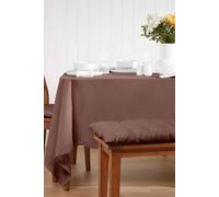 HOMESCAPES Brown Table Cloth, Plain Cotton Tablecloth, Extra Large Rectangular, Handcrafted & Durable Dining Table Cover with Hem Stitch, Hypoallergenic, Washable, Chocolate Brown - 178 x 300cm
