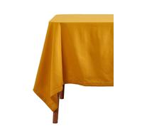 HOMESCAPES Yellow Table Cloth, Plain Cotton Tablecloth, Extra Large Rectangular, Handcrafted & Durable Dining Table Cover with Hem Stitch, Hypoallergenic, Washable, Mustard Yellow - 178 x 300cm