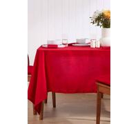 HOMESCAPES Red Table Cloth, Plain Cotton Tablecloth, Extra Large Rectangular, Handcrafted & Durable Dining Table Cover with Hem Stitch, Hypoallergenic, Washable, 178 x 300cm
