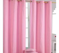 HOMESCAPES Pair of 100% Cotton Curtains - Plain Colour - Pink - Eyelet Ring Top - Heavy Not Lined (117 x 137 cm)