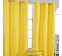 HOMESCAPES Yellow Eyelet Curtain Pair 137cm (54") Wide x 182cm (72") Drop Plain Heavy Unlined Curtains