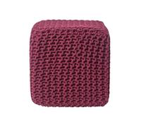 Homescapes Plum Cube Cotton Knitted Pouffe Footstool