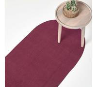 HOMESCAPES Plum Handmade Braided Oval Hallway Runner & Living Room Dark Purple Woven Cotton Large Rug, 66 x 200 cm