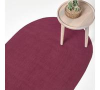 HOMESCAPES Plum Handmade Braided Oval Rug For Bedroom & Living Room Dark Purple Reversible Woven Cotton Small Rug, 60 x 90 cm