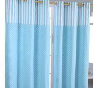 HOMESCAPES 100% Cotton Unlined Eyelet Curtain Pair - Polka Dots - Blue - 117cm (46") Wide x 137cm (54") Drop