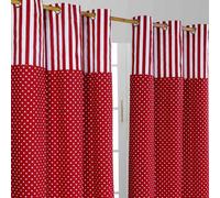 HOMESCAPES 100% Cotton Unlined Eyelet Curtain Pair - Polka Dots - Red - 117cm (46") Wide x 137cm (54") Drop