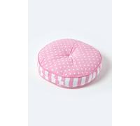 HOMESCAPES Pink Round Floor Cushion Large Decorative Circular Children’s & Garden Seat Pad with Polka Dot Pattern, Pre-Filled 100% Cotton Indoor and Outdoor Cushion, 43cm