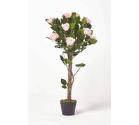 Homescapes Potted Rose Tree Artificial Plant With Lifelike Green Leaves, 90 Cm In Pink Pink