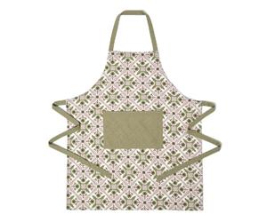 HOMESCAPES Premium Aprons for Cooking, 100% Cotton Chef Apron with Front Pocket, Green & Pink Motif Print, Kitchen Linen For Women & Men, Ideal for Baking, Gardening, BBQ, Cleaning, Home & Garden Use