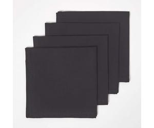 HOMESCAPES Premium Black Cloth Napkins, Set of 4, Handcrafted, Plain 100% Cotton Fabric Napkins, Washable & Reusable, Dinner Table Napkins for Parties, Events & Weddings - Black, 45 x 45cm