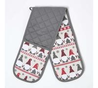 HOMESCAPES Premium Christmas Oven Gloves Heat Resistant, Cotton Blend, Xmas Santa Gonks, Heavy Duty Double Oven Gloves, Potholders for Chefs, Kitchen, Cooking, Baking & Grilling