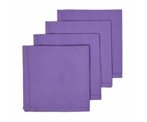 HOMESCAPES Premium Purple Cloth Napkins, Set of 4, Handcrafted, Plain 100% Cotton Fabric Napkins, Washable & Reusable, Dinner Table Napkins for Parties, Events & Weddings - Purple, 45 x 45cm