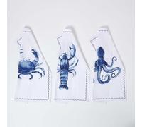 HOMESCAPES Premium Tea Towels for Kitchen, Blue Sea Life, Set of 3 Cotton Tea Towels, 45 x 65cm, Super Soft & Absorbent, Washable, Durable for Everyday Use