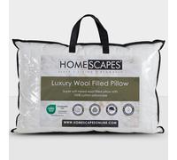 HOMESCAPES Wool Pillow with Quilted Case - UK Standard 48x74cm, Adjustable Firmness, Hypoallergenic, Woolmark & OEKO-TEX Certified, Washable, All Season Comfort
