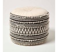 Pryia Cream & Black Macrame Boho Pouffe