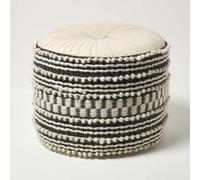 Pryia Cream & Black Macrame Boho Pouffe