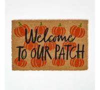 HOMESCAPES Coir Doormats, Autumn Door Mats Outdoor, Non Slip PVC Backing, Durable Heavy Duty Dirt-Trapper, Welcome Mat Indoor Outdoors Use for Home Front Entryways & Entrances, Pumpkins Patch
