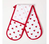 HOMESCAPES - Pure Cotton Double Oven Glove - Hearts - Red Pink - 18 x 84 cm - Fully Coordinated Washable Kitchen Linen