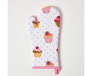 HOMESCAPES - Pure Cotton Oven Glove - Cup Cakes - Pink Blue - 18 x 32 cm - Fully Coordinated Washable Kitchen Linen