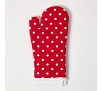 HOMESCAPES - Pure Cotton Oven Glove - Polka Dot - Red Dot- 18 x 32 cm - Fully Coordinated Washable Kitchen Linen