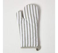 HOMESCAPES - Pure Cotton Oven Glove - Thin Stripe - Grey White - 18 x 32 cm - Fully Coordinated Washable Kitchen Linen