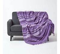 Homescapes Pure Cotton Stripe Throw/Sofa Throw from the Stripes Collection, Fabric, violet, 150 x 200 cm