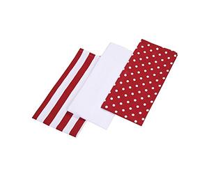 HOMESCAPES - Pure Cotton Tea Towels Set of Three - Polka Dot - Red White - 50 x 70 cm - Fully Coordinated Washable Kitchen Linen