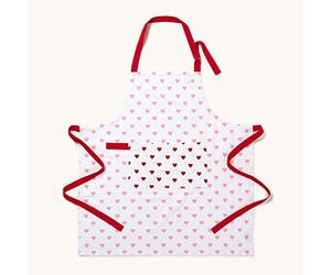 HOMESCAPES - Pure Cotton Unisex Apron with Pocket - Hearts - Red Pink - 80 x 85 cm - Fully Coordinated Washable Kitchen Linen