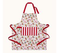 HOMESCAPES - Pure Cotton Unisex Apron with Pocket - Owls - Red Blue - 80 x 85 cm - Fully Coordinated Washable Kitchen Linen