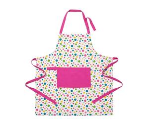HOMESCAPES - Pure Cotton Unisex Apron with Pocket - Polka Dot Multi Colour - Pink Yellow Blue Green - 80 x 85 cm - Fully Coordinated Washable Kitchen Linen