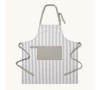 HOMESCAPES - Pure Cotton Unisex Apron with Pocket - Thin Stripe - Grey White - 80 x 85 cm - Fully Coordinated Washable Kitchen Linen