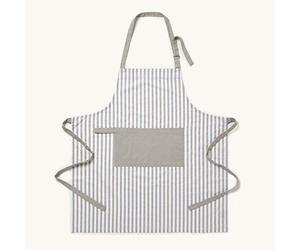 HOMESCAPES - Pure Cotton Unisex Apron with Pocket - Thin Stripe - Grey White - 80 x 85 cm - Fully Coordinated Washable Kitchen Linen