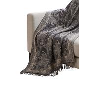 Homescapes Pure Handmade 100% Cotton Throw Classic Paisley Jacquard In Grey Grey