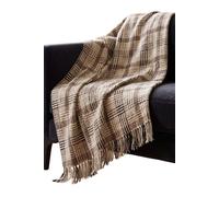 Homescapes Pure Handmade 100% Wool Textured Check Bed & Sofa Throw Blanket In Beige Beige