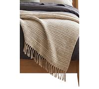 Homescapes Pure Handmade 100% Wool Textured Stripe Bed & Sofa Throw Blanket In Beige Beige