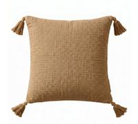 HOMESCAPES Muslin Cotton Cushion with Cover Included, Breathable and Lightweight, Soft All Season Throw Pillow, 45x45 cm cushion covers (18x18 Inserts Included), Matching Throws, Mocha Beige