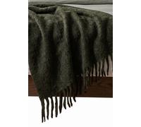Homescapes Pure Handmade Halo Wool Blend Bed & Sofa Throw Blanket In Dark Green Dark Green