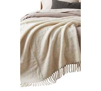 Homescapes Pure Handmade Halo Wool Blend Bed & Sofa Throw Blanket In Ivory Ivory