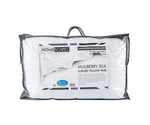 HOMESCAPES Pure Mulberry Silk Blend Pillow Pair Super Soft 100% Cotton Casing Anti Dust Mite & Anti Allergenic Wash at Home Luxury Pillow Pair