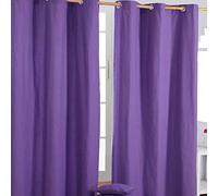 Homescapes Cotton Plain Ready Made Eyelet Curtain Pair - Purple / 228cm