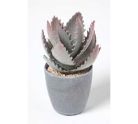 HOMESCAPES Lifelike Artificial Succulent Purple & Green Aloe Vera Plant In Round Decorative Grey Pot, 21cm Tall For Indoor Use