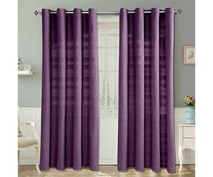 HOMESCAPES Purple Rajput Eyelet Curtain Pair 167cm (66") Wide x 228cm (90") Drop 100% Cotton Ring Top Plain Curtains
