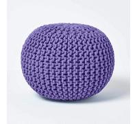 HOMESCAPES Purple Knitted Pouffe Footstool Bean Filled 100% Cotton for Living Room Children or the Elderly