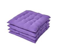 Set of 4 Plain Cotton Seat Pad with Button Straps, 40 x 40cm, Washable Homescapes Purple 40cm x 40cm