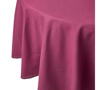 HOMESCAPES Purple Table Cloth, Plain Cotton Round Tablecloth, Handcrafted & Durable Dining Table Cover with Hem Stitch, Hypoallergenic, Washable, Plum - 178cm