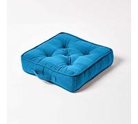 HOMESCAPES Rajput 100% Cotton Floor Cushion Teal 40 x 40 x 8 cm Square Indoor Garden Dining Chair Booster Seat Pad Cushion