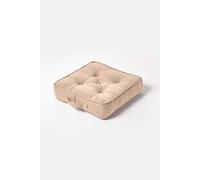 HOMESCAPES Rajput 100% Cotton Floor Cushion Beige 40 x 40 x 8 cm Square Indoor Garden Dining Chair Booster Seat Pad Cushion
